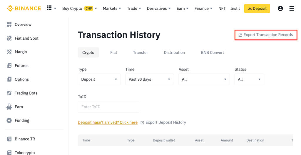  Binance transaction history