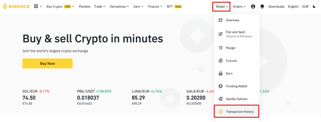  Binance transaction history