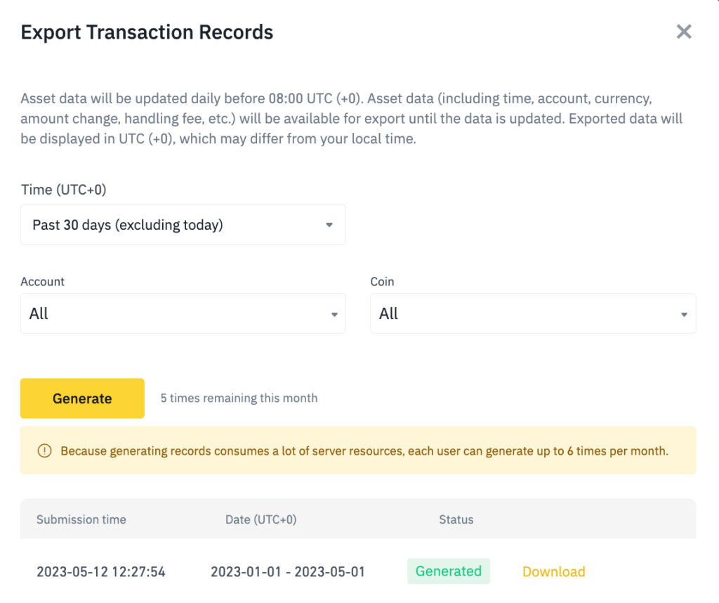  Binance transaction history