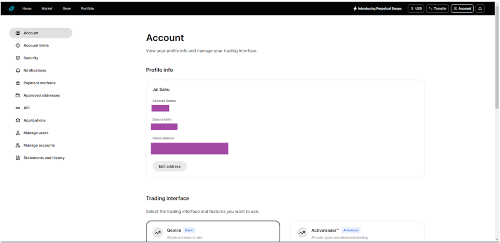 Transaction History for Gemini