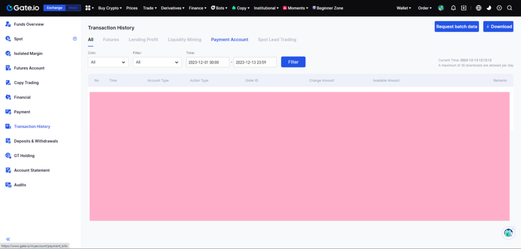 Gate.io Transaction History