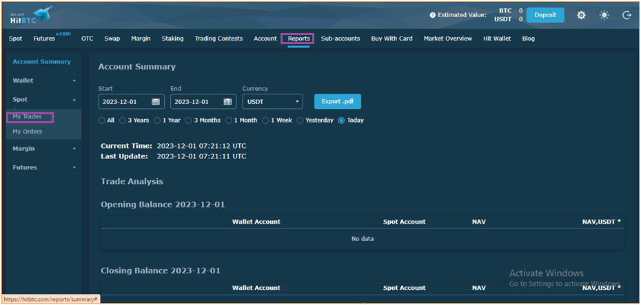 HitBTC Transaction History