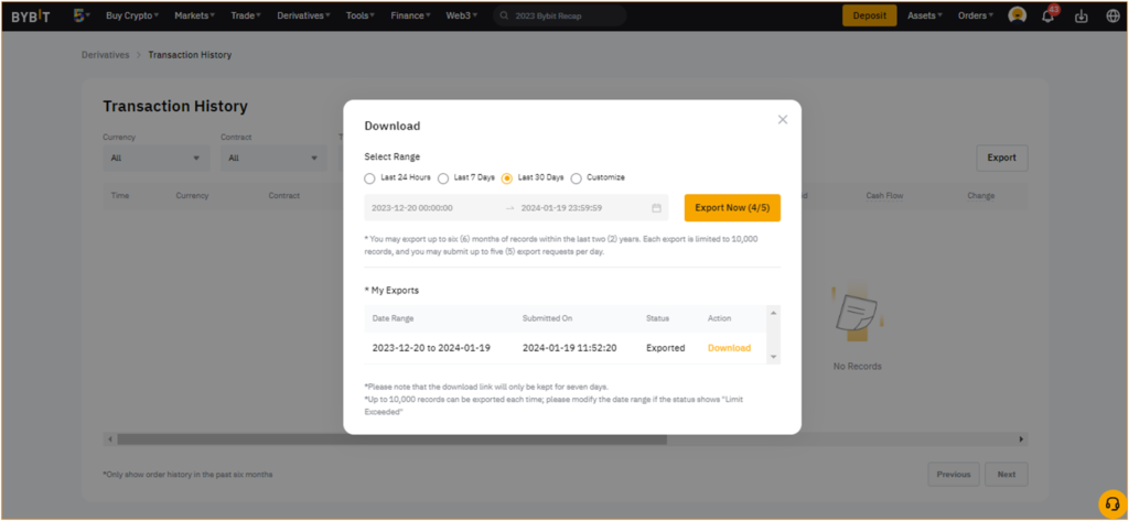 Bybit Transaction History