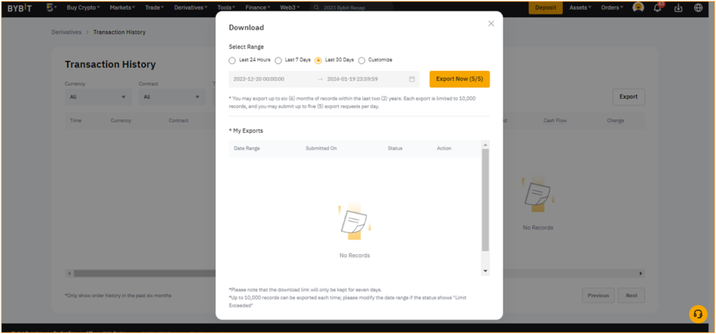 Bybit Transaction History