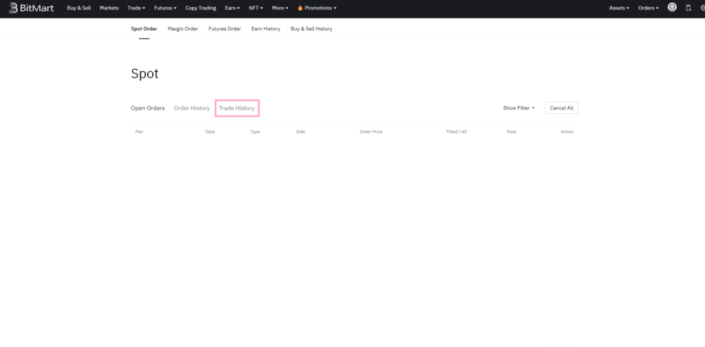 Bitmart Spot Trade report