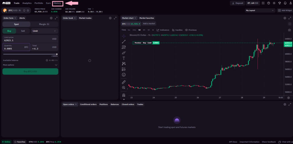 Kraken Spot trading history