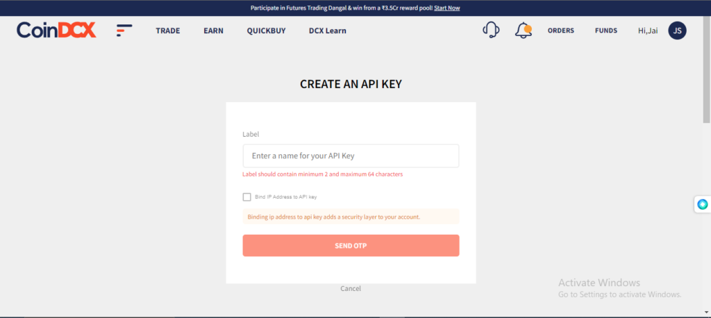 coindcx api key