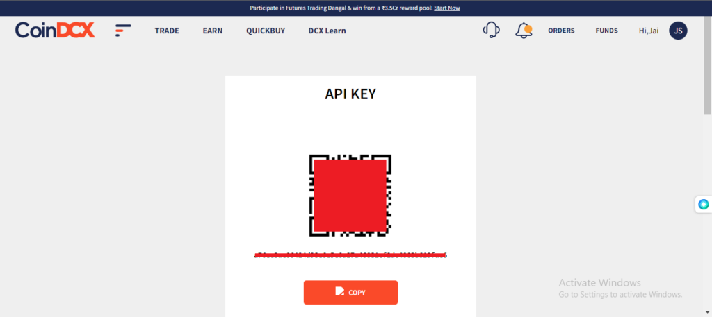 coindcx api key