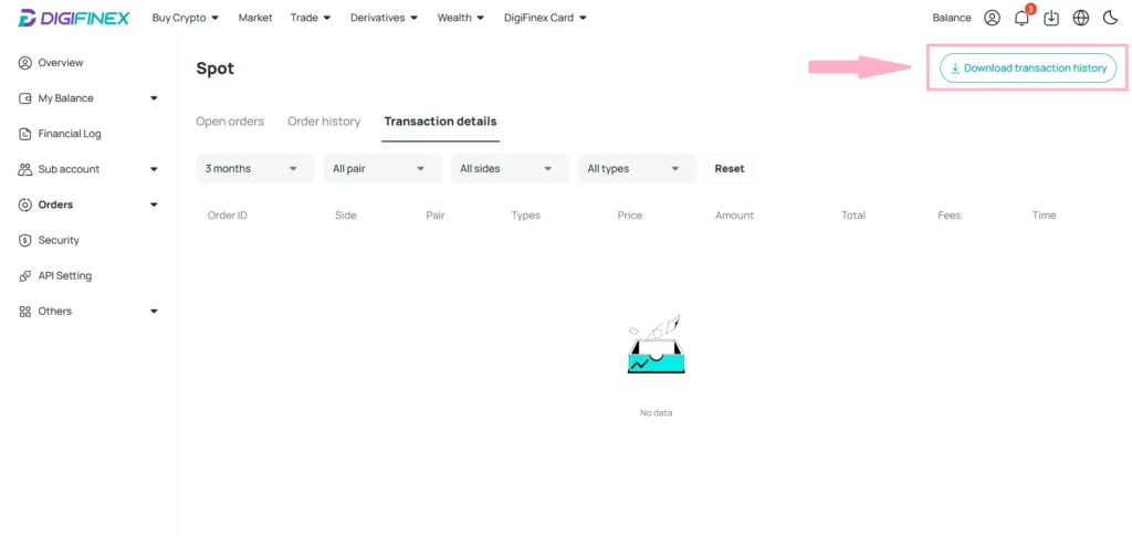 Digifinex trade history